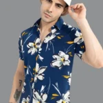 Blue-Floral-Cotton-Half-Sleeves-Men-Printed-Shirt