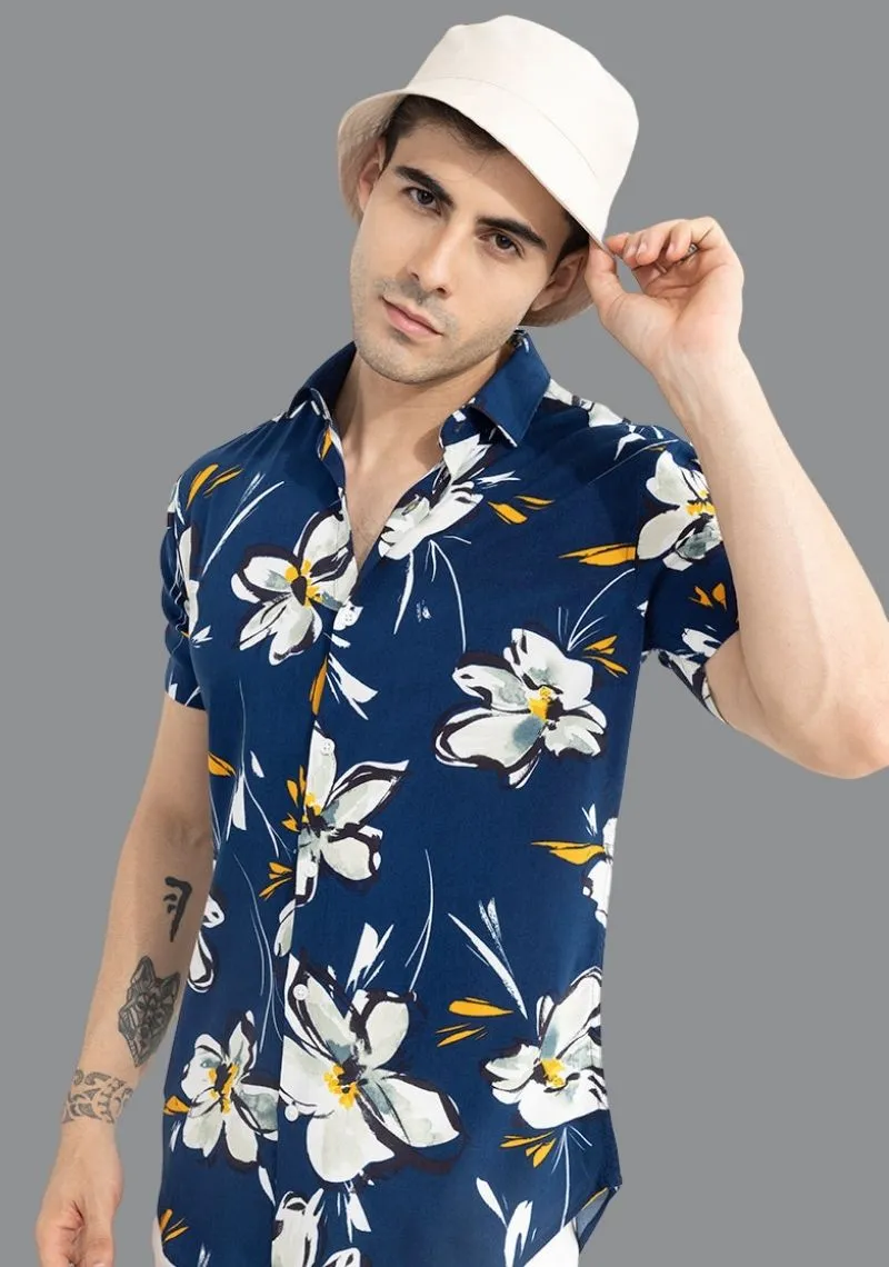 Blue-Floral-Cotton-Half-Sleeves-Men-Printed-Shirt