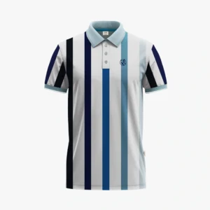 Blue and White Vertical Striped Polo Shirt Mockup