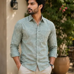 Olive Printed full Shirt