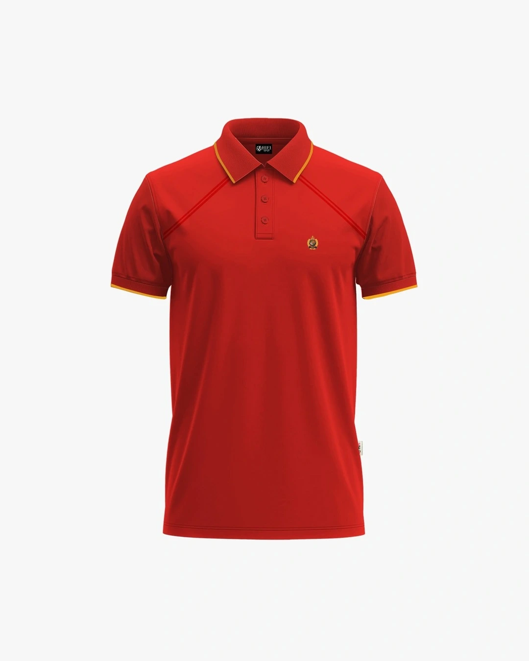 Red Polo Shirt with Yellow Piping Mockup Red Polo Shirt with Yellow Piping Mockup