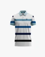 White and Blue Horizontal Striped Polo Shirt Mockup