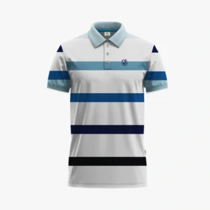 White and Blue Horizontal Striped Polo Shirt Mockup